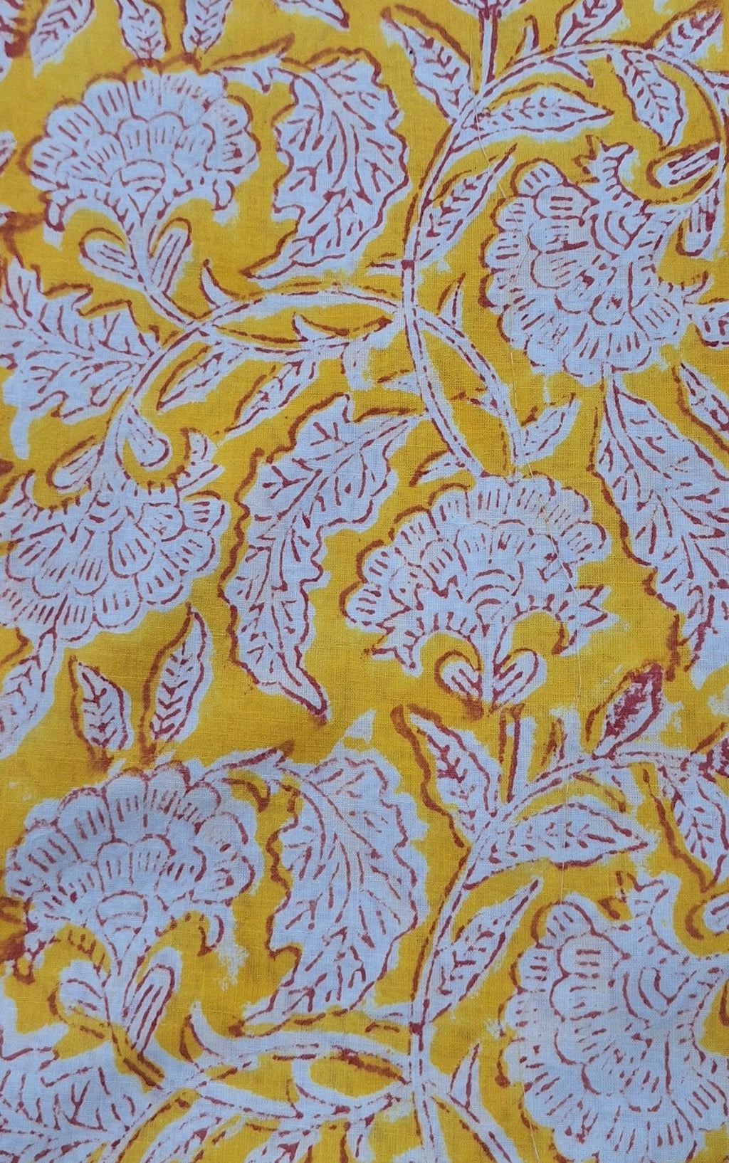 Yellow Floral Cotton Fabric, Hand Block Print Cotton, Indian Floral Fabric by the Yard, Summer Dress Fabric, Craft Sewing Material, Napkins