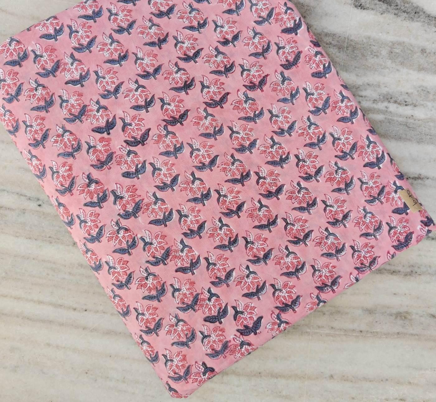 Pink Floral Cotton Fabric, Indian Block Print Fabric, Soft Cotton Fabric by Yard, Small Flower Buti Fabric for Dressmaking Quilting Fabric