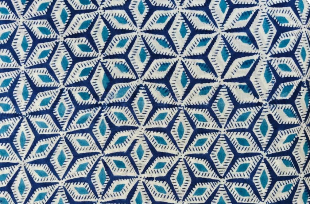 Blue Geometric Cotton Fabric by Yard, Indigo Cube Print Cotton, Lightweight Fabric for Sewing, Quilting, Dressmaking & DIY Projects, Napkins
