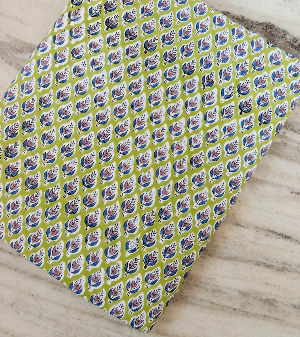 Green Floral Cotton Fabric, Small Buti Print Fabric, Indian Block Print Cotton, Soft Cotton Fabric by Yard, Dressmaking Quilting Fabric