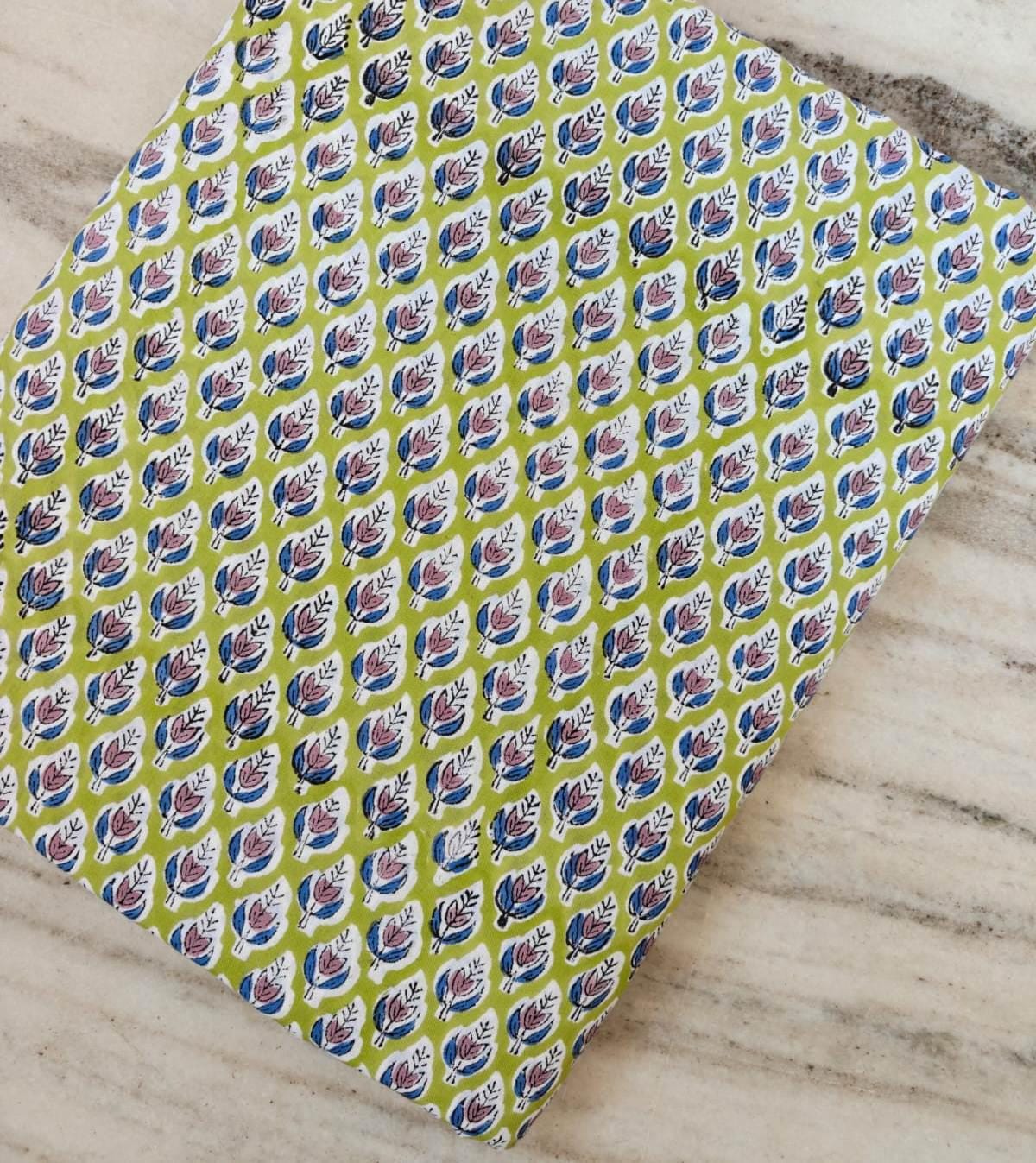Green Floral Cotton Fabric, Small Buti Print Fabric, Indian Block Print Cotton, Soft Cotton Fabric by Yard, Dressmaking Quilting Fabric