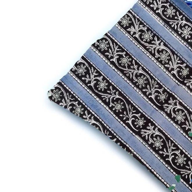 Black Blue Striped Pillow Cover, Decorative Throw Pillow, 16x16 Cushion Cover, Hand Block Printed Cotton Cushion Cover, Christmas Pillowcase