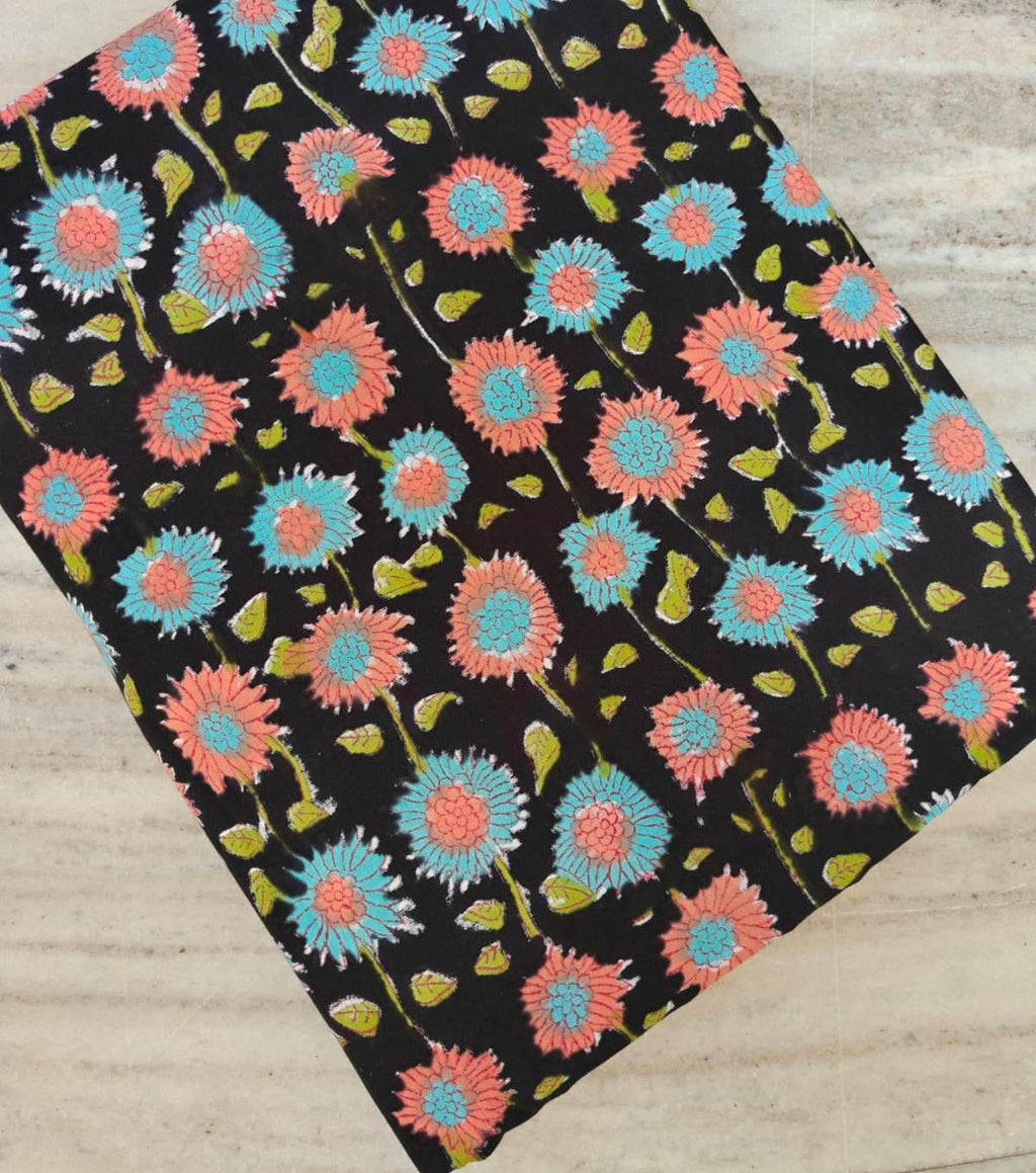 Colourful Soft Cotton, Indian Hand Block Print Fabric, Floral 100% Cotton Fabric By The Yard, Fabric for Loose Running, Textile Fabric
