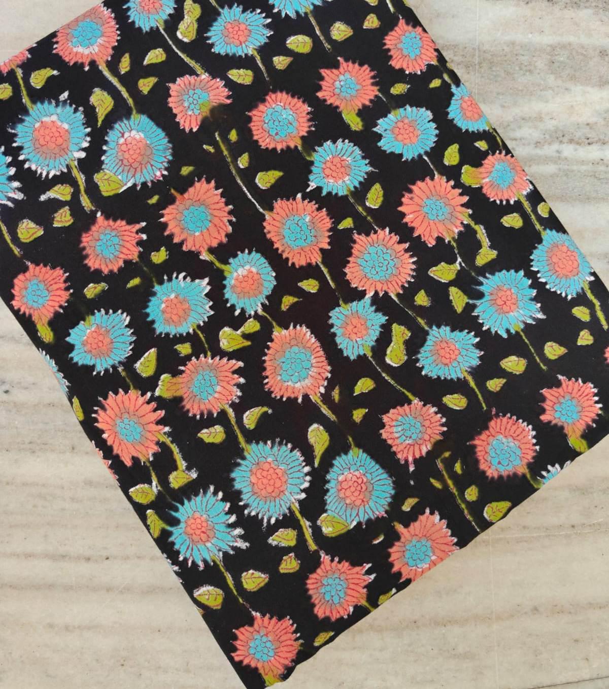 Colourful Soft Cotton, Indian Hand Block Print Fabric, Floral 100% Cotton Fabric By The Yard, Fabric for Loose Running, Textile Fabric