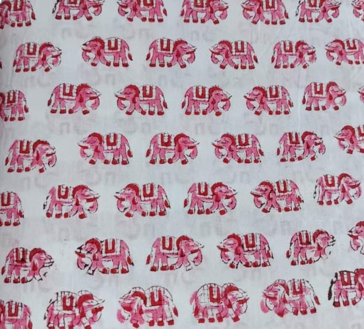 Elephant Hand Block Print Cotton Fabric, Multi Color Block Print Fabric, Floral 100% Cotton Quilting Fabric By The Yard, Dressmaking Fabric