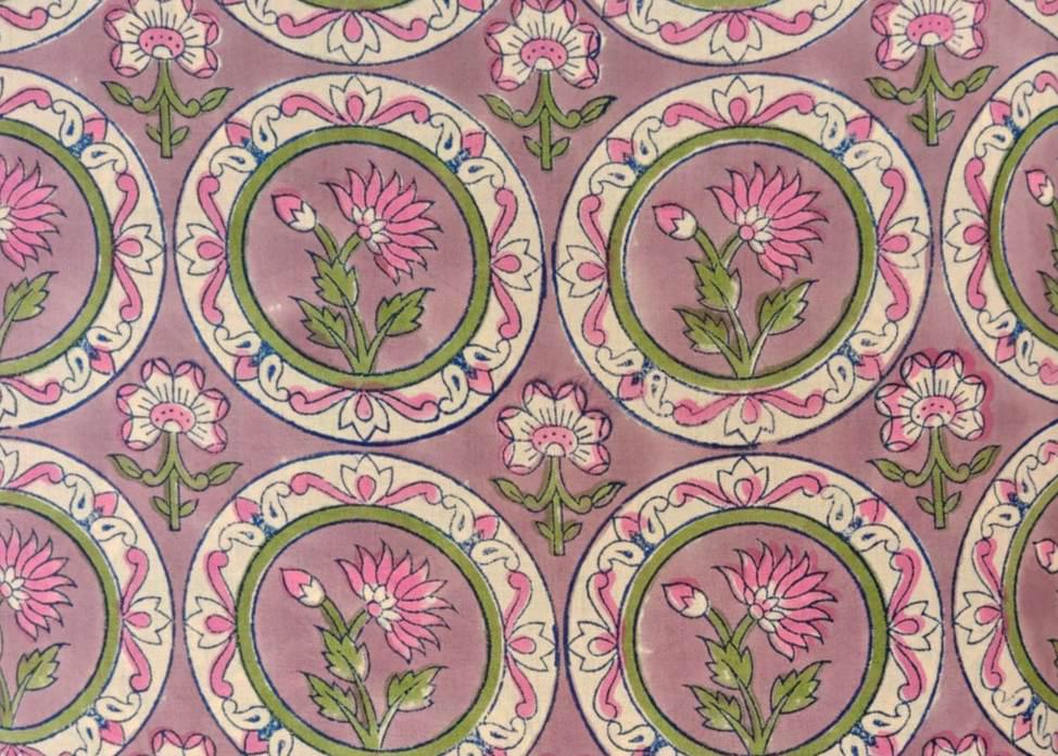 Dusty Pink Floral Cotton Fabric, Indian Hand Block Print Fabric, Pink Circle Flower Cotton, Boho Sewing Fabric, Dressmaking Craft Fabric