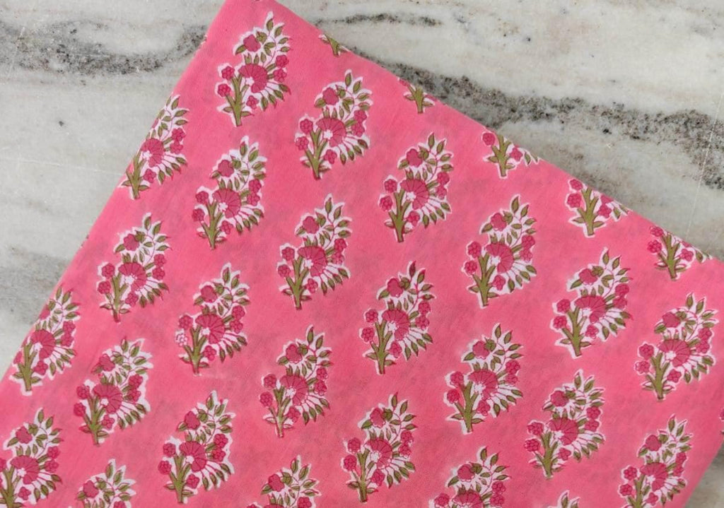 Pink Soft Cotton, Indian Hand Block Print Fabric, 100% Cotton Fabric By The Yard, Fabric for Loose Running, Dress Making, Textile Fabric