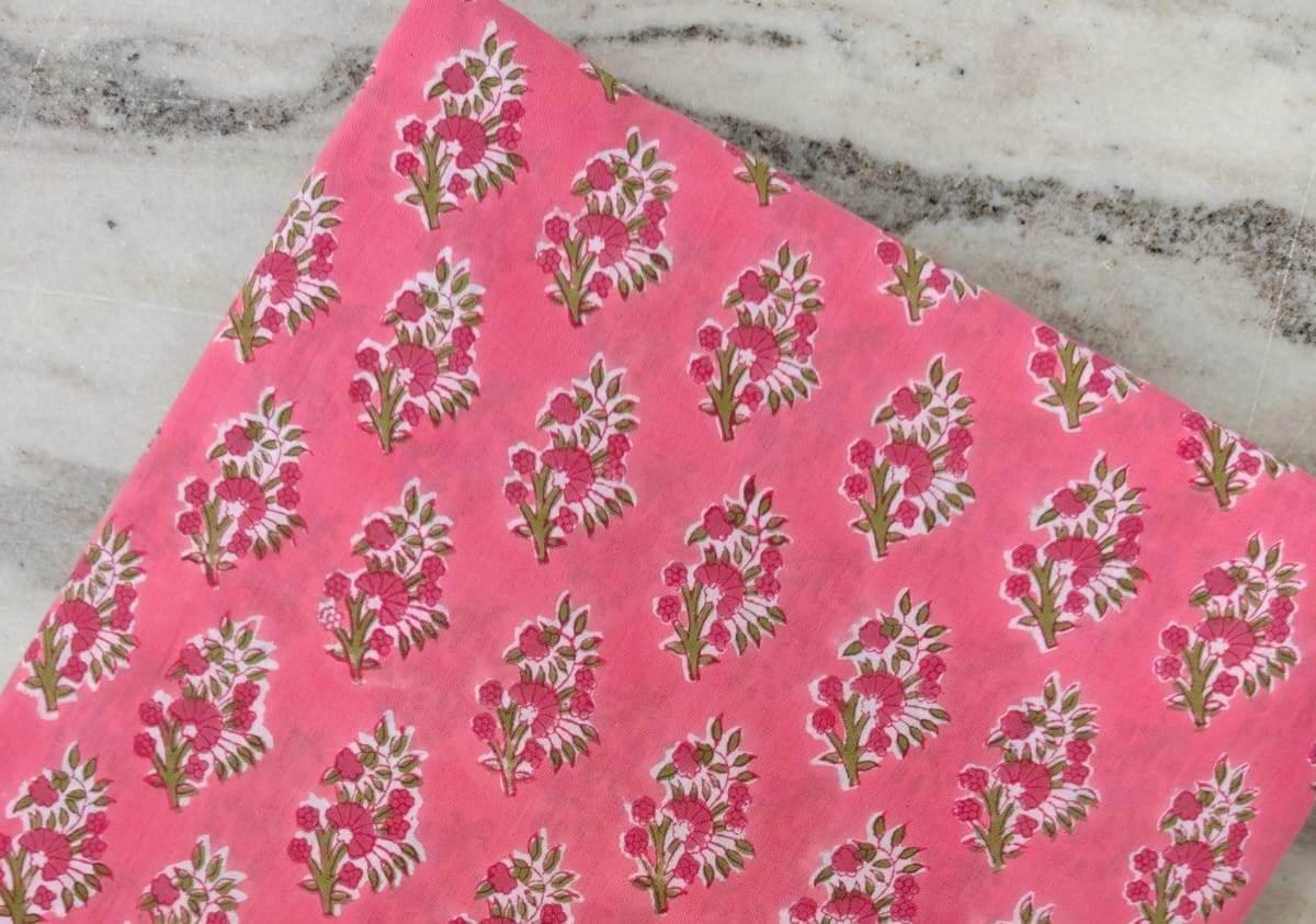 Pink Soft Cotton, Indian Hand Block Print Fabric, 100% Cotton Fabric By The Yard, Fabric for Loose Running, Dress Making, Textile Fabric