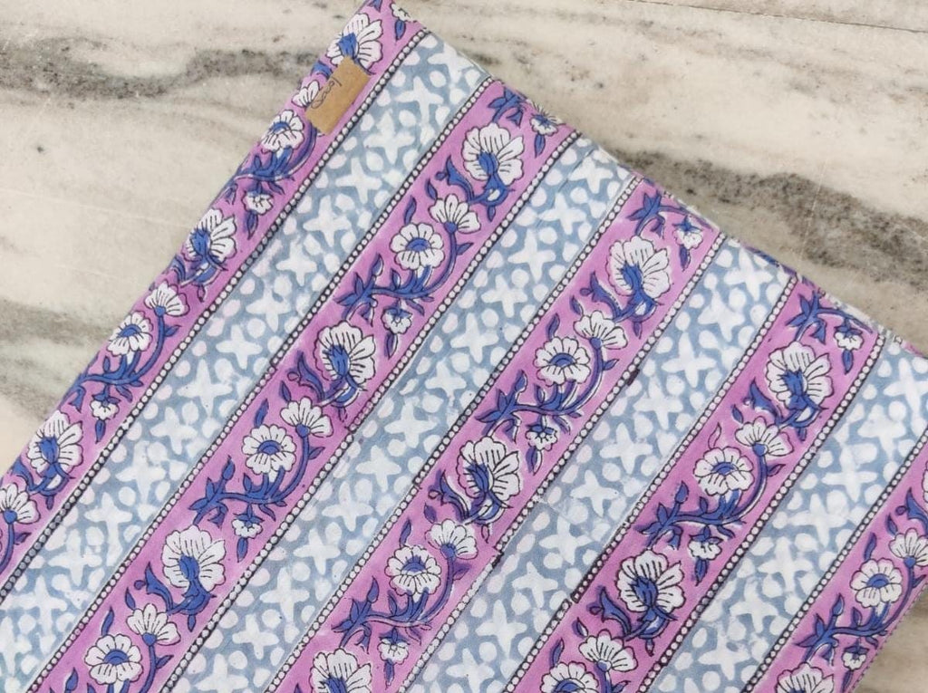 Lavender Blue Indian Hand Block Print Fabric, 100% Cotton Quilting Fabric By The Yard, Dressmaking Fabric, Loose Running Fabric, Napkin
