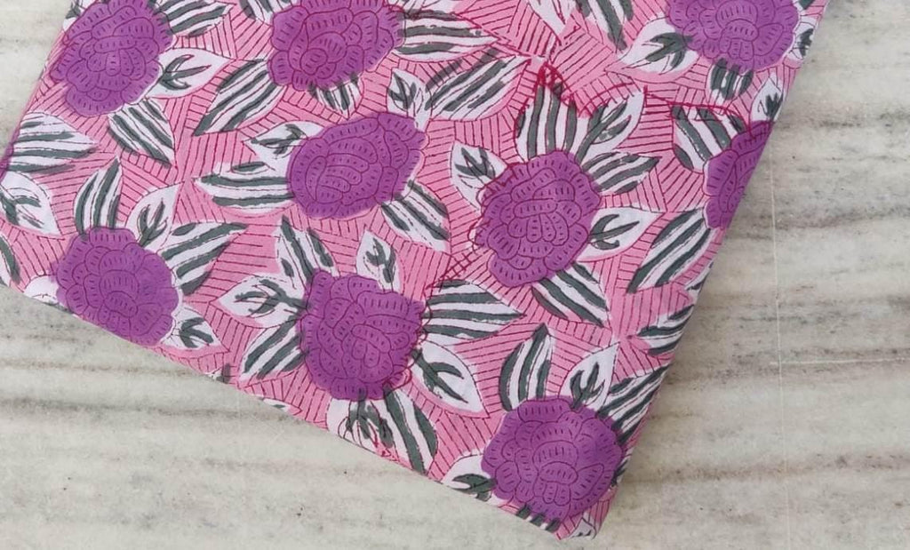 Indian Hand Block Print Fabric, Floral 100% Cotton Quilting Fabric By The Yard, Fabric For Dress Making, Loose Running Fabric, Napkin Fabric