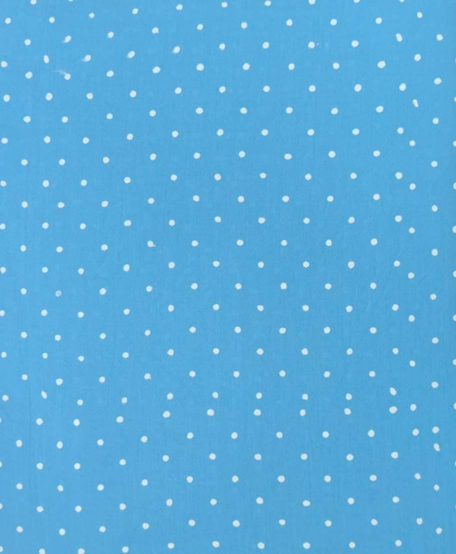 Blue Polka Dot Cotton Fabric, White Dots on Sky Blue, Quilting Fabric, Sewing Material, Craft Fabric, Dressmaking Cotton, Cute Minimal Print