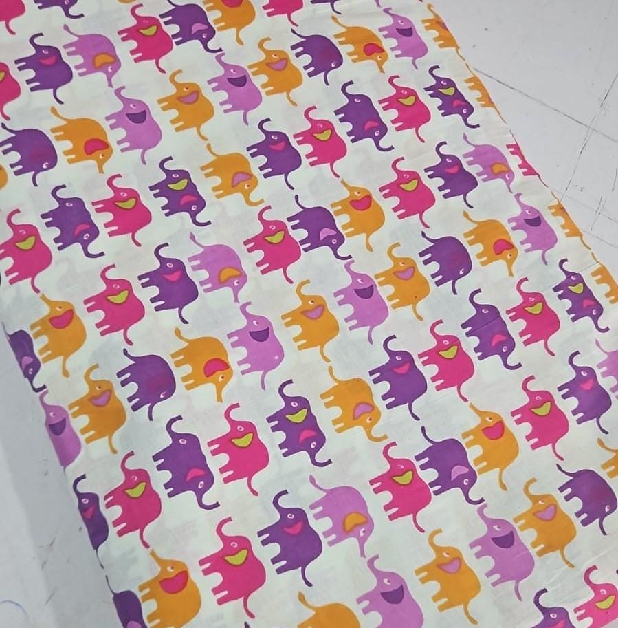 Colorful Elephant Cotton Fabric, Cute Elephant Print Fabric, Kids Animal Fabric, Indian Cotton Fabric by Yard Nursery Decor Elephant Textile
