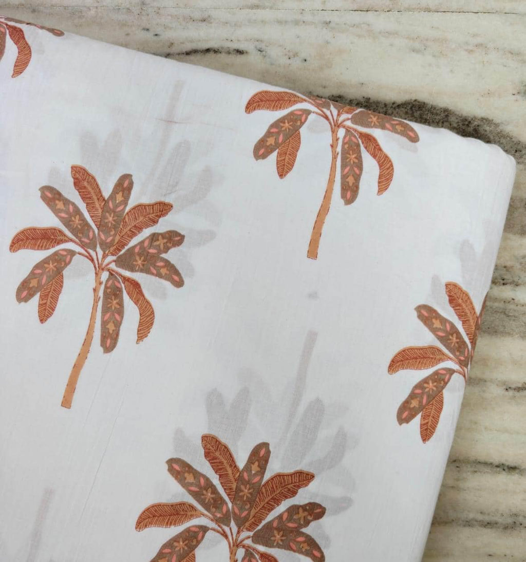 Rust Orange Palm Tree Cotton Fabric, Tropical Beach Print Fabric by the Yard, Coastal Sewing Fabric, Lightweight Cotton for Quilting Apparel