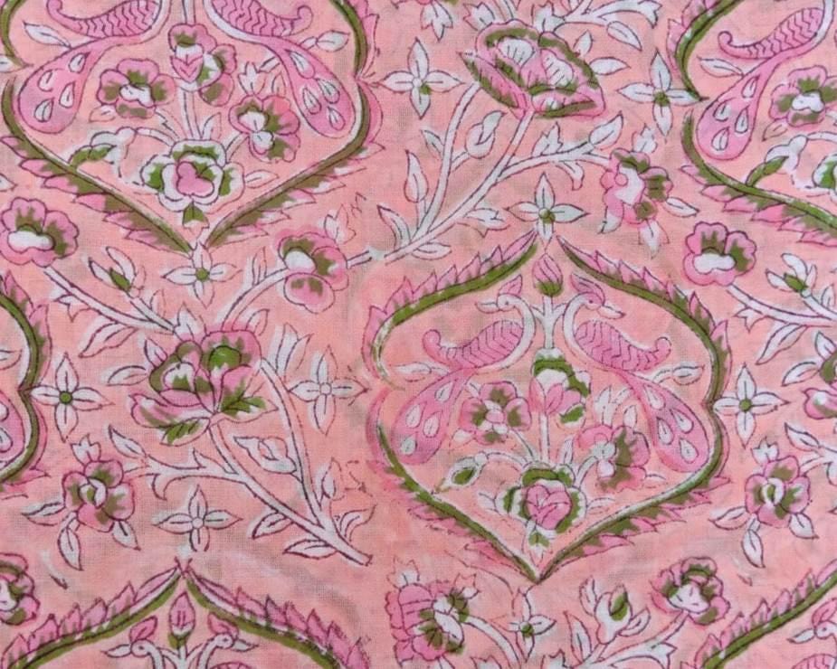 Pink Paisley Cotton Fabric, Hand Block Print Fabric, Indian Floral Textile, Soft Lightweight Cotton for Dressmaking, Quilting & Craft Fabric