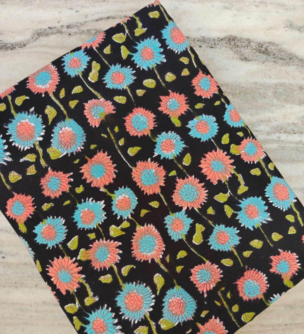 Colourful Soft Cotton, Indian Hand Block Print Fabric, Floral 100% Cotton Fabric By The Yard, Fabric for Loose Running, Textile Fabric