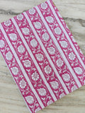 Pink Floral Stripe Cotton Fabric, Hand Block Print Fabric, Indian Cotton Textile, Upholstery Fabric, Dressmaking Fabric Craft Fabric by Yard