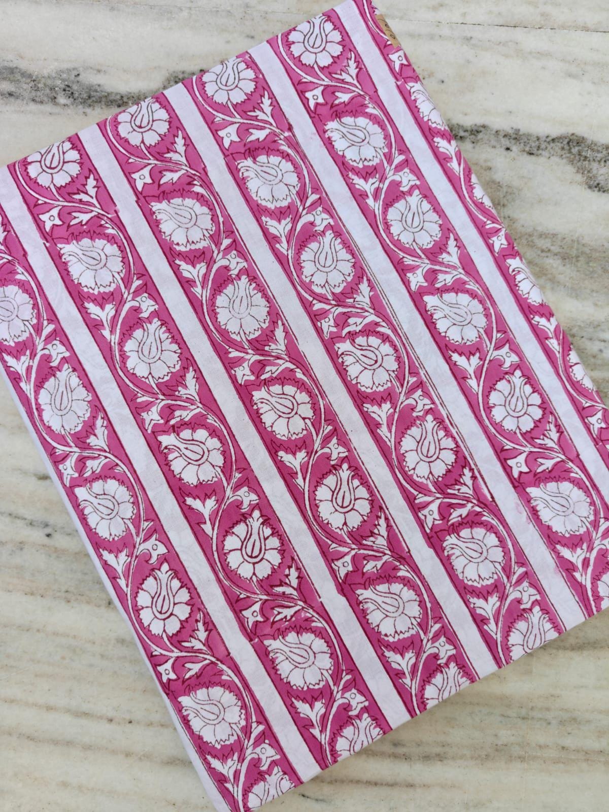 Pink Floral Stripe Cotton Fabric, Hand Block Print Fabric, Indian Cotton Textile, Upholstery Fabric, Dressmaking Fabric Craft Fabric by Yard