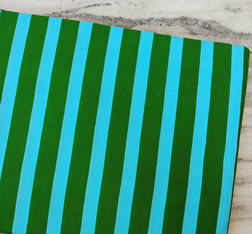 Green and Blue Striped Cotton Fabric, Vertical Stripe Fabric by the Yard, Modern Stripe Fabric for Quilting Sewing, Bold Geometric Fabric