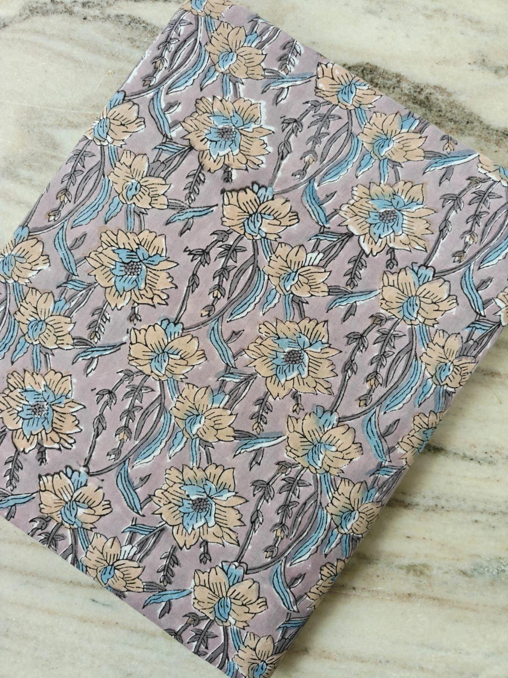 Purple Floral Cotton Fabric, Hand Block Print Fabric by the Yard, Indian Soft Cotton Yellow Blue Flowers for Quilting, Sewing, Dressmaking