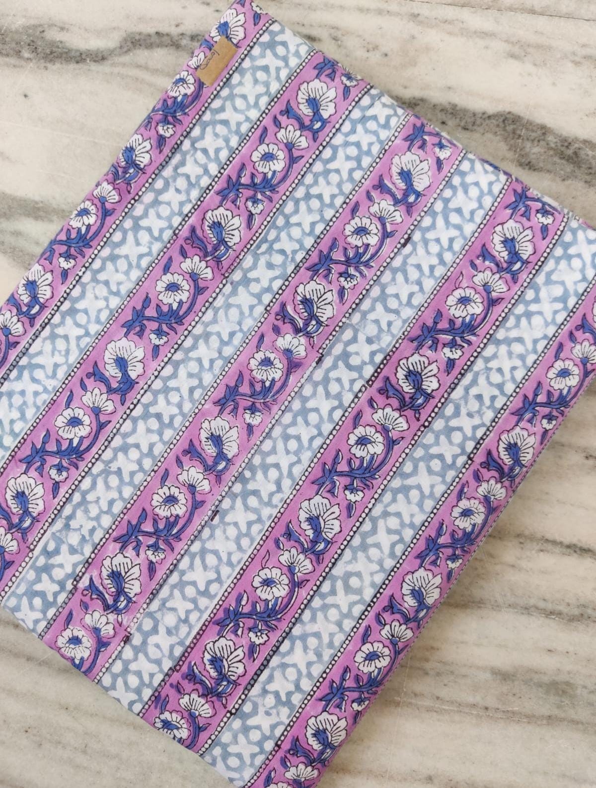 Lavender Blue Indian Hand Block Print Fabric, 100% Cotton Quilting Fabric By The Yard, Dressmaking Fabric, Loose Running Fabric, Napkin