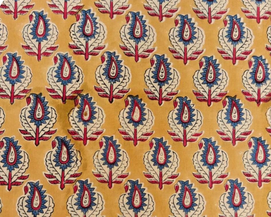 Mustard Paisley Floral Cotton Fabric by Yard – Indian Hand Block Print Fabric – Boho Dressmaking, Quilting & Craft Sewing, Running Fabric