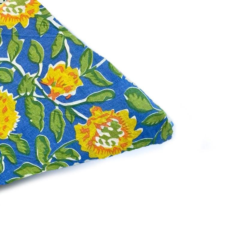 Yellow Floral Cotton Cushion Cover | Hand Block Print Pillow Case | Blue Boho Sofa Decor | Decorative Square Cushion  | Christmas Gifts
