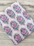 Pink Floral Cotton Fabric by the Yard, Soft Printed Quilting Fabric, Dressmaking Sewing Material, Boho Block Print Fabric and Home Decor