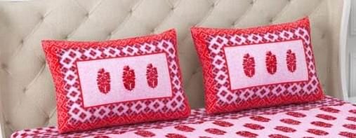 Red White Cotton Bedsheet with Pillow Covers, Hand Block Print Floral Bedspread, Soft Breathable Indian Bedding Set, Queen Size Bed Linen