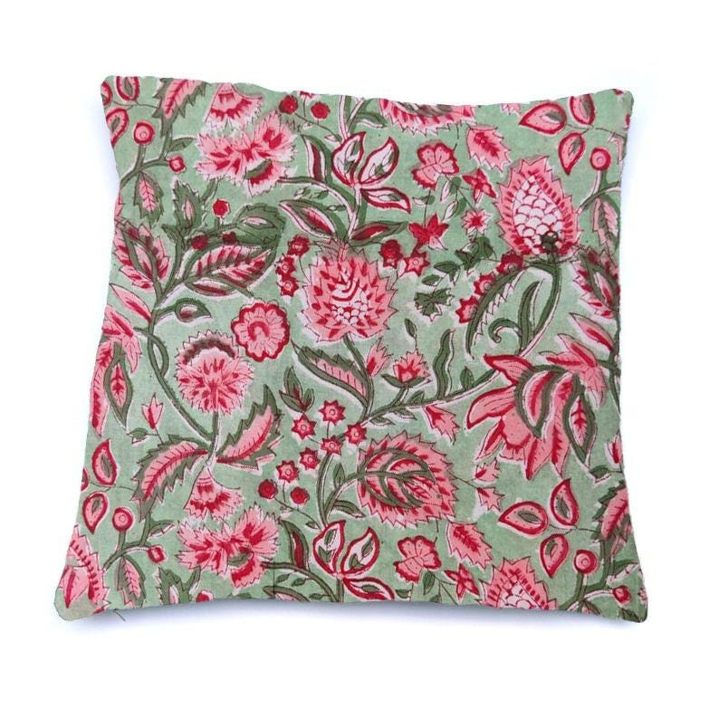 Hand Block Print Fabric Cushion Cover, Floral 100% Cotton Quilting Fabric Cushion, Handmade Throw Pillow Decorative Home Decor Pillow Cover