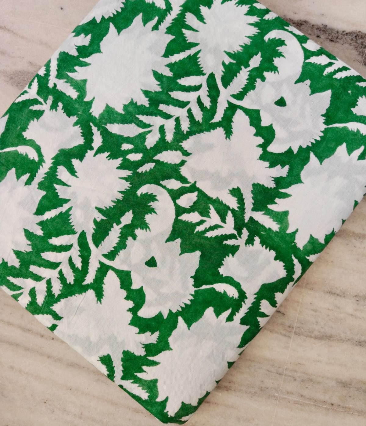 Green and White Floral Cotton Fabric, Bold Botanical Print, Upholstery and Drapery Fabric, Modern Leaf Pattern Textile, Fabric by the Yard
