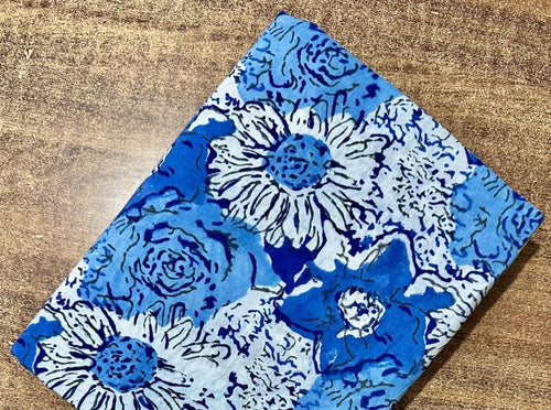 Blue Floral Cotton Fabric by the Yard, Hand Block Print Cotton Fabric, Quilting Fabric, Boho Home Decor & Dressmaking Fabric, Running Fabric