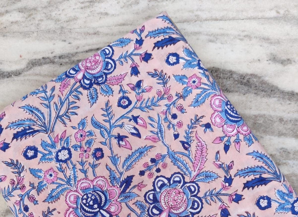 Soft Cotton, Indian Hand Block Print Fabric, Floral 100% Cotton Fabric By The Yard, Fabric for Loose Running, Dress Making, Textile Fabric