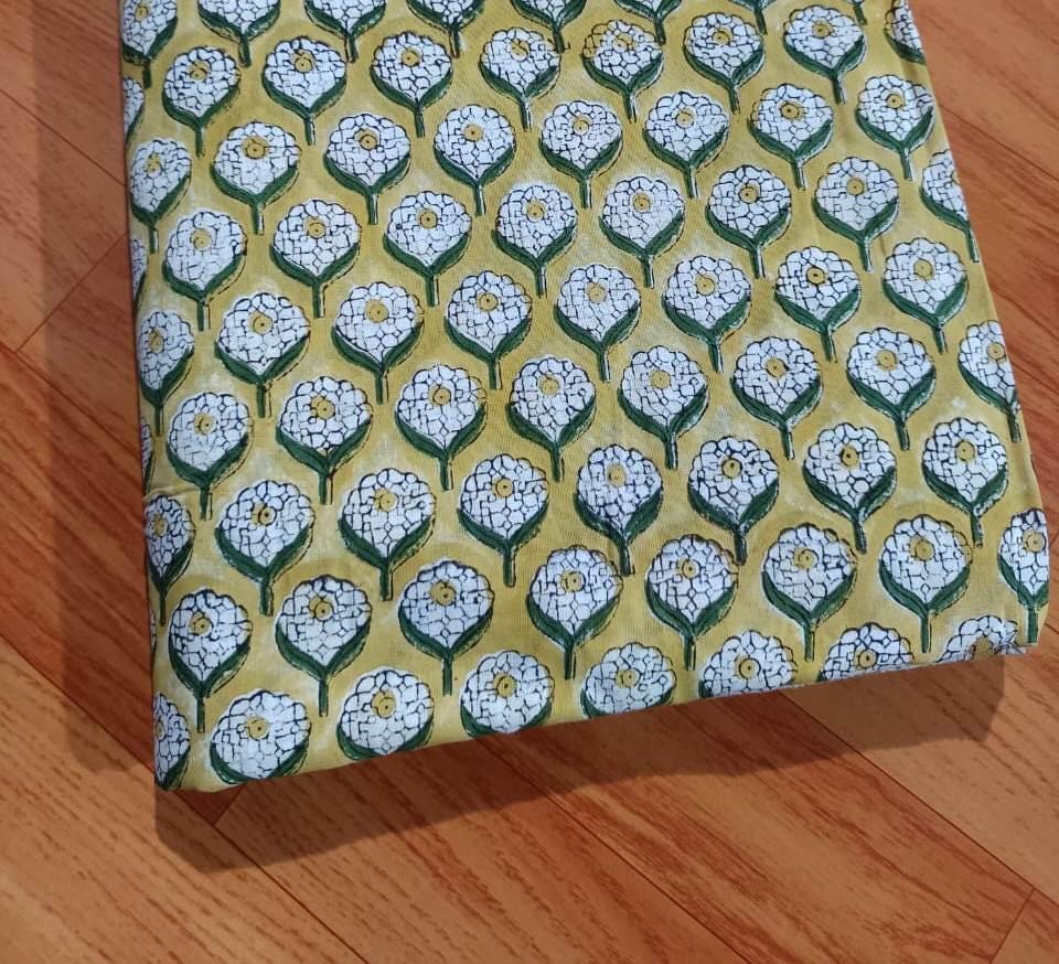 Indian Hand Block Print Fabric, Floral 100% Cotton Quilting Fabric By The Yard, Fabric For Dress Making, Loose Running Fabric, Napkin Fabric