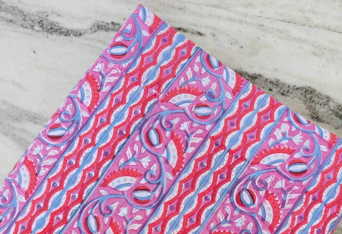 Pink Red Designer Hand Block Print Fabric, Floral 100% Cotton Quilting Fabric By The Yard, Fabric For Dress Making, Loose Running Fabric