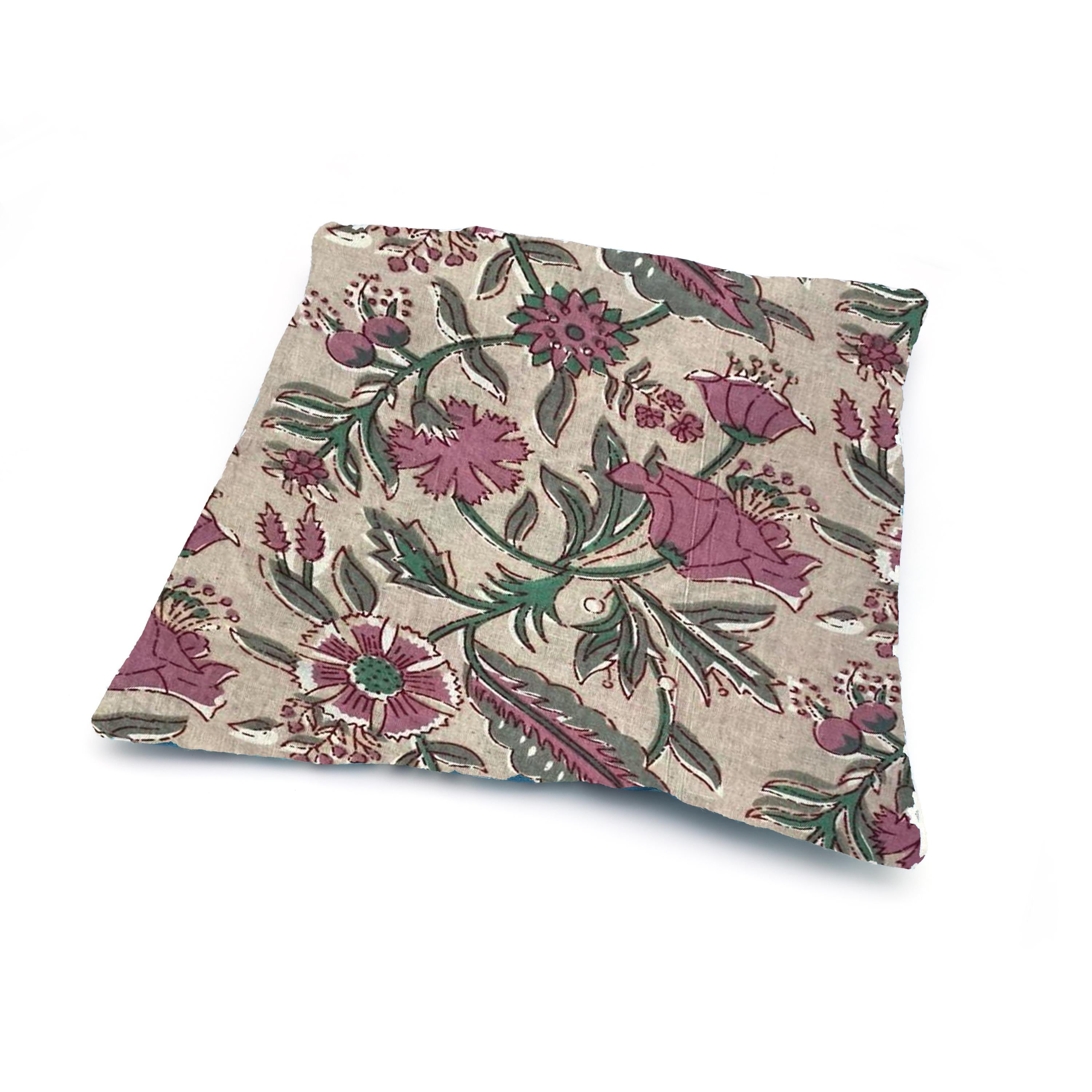 Beige Floral Cushion Cover, Vintage Botanical Pillow Cover, Mauve Purple Flower Throw Pillow, Cottagecore Block Print Style, Farmhouse Decor