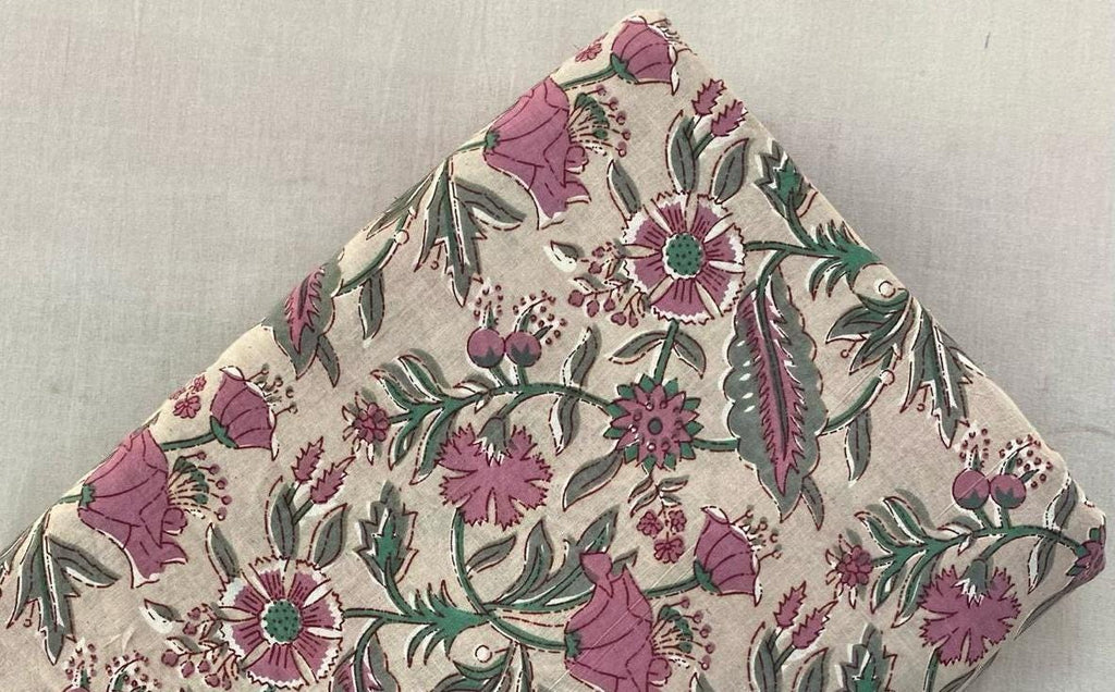 Hand Block Print Cotton Fabric: Indian Floral Quilting Fabric By The Yard