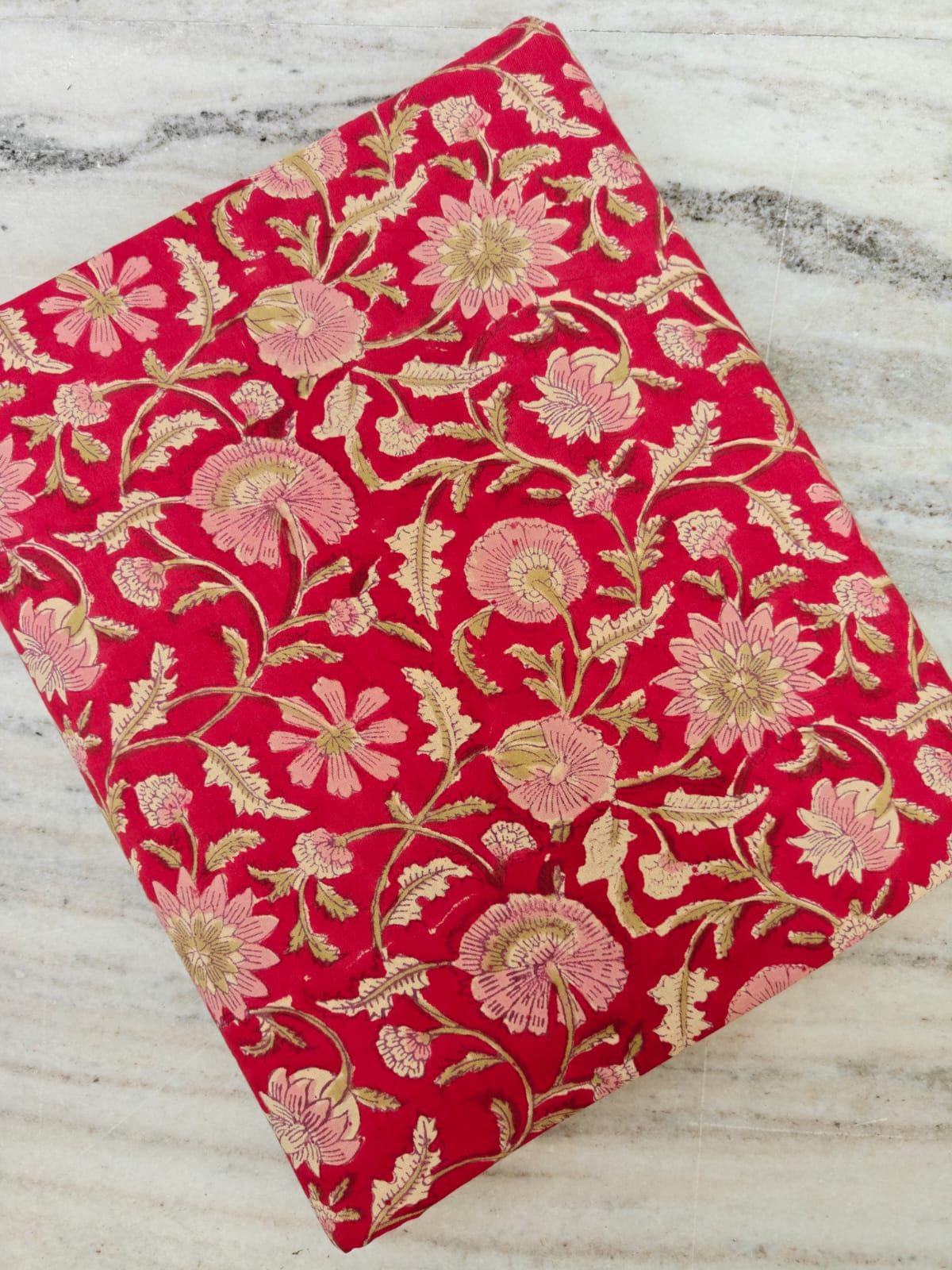Red Beautiful Designer Hand Block Print Fabric, 100% Cotton Quilting Fabric By The Yard, Dressmaking Fabric, Loose Running Fabric