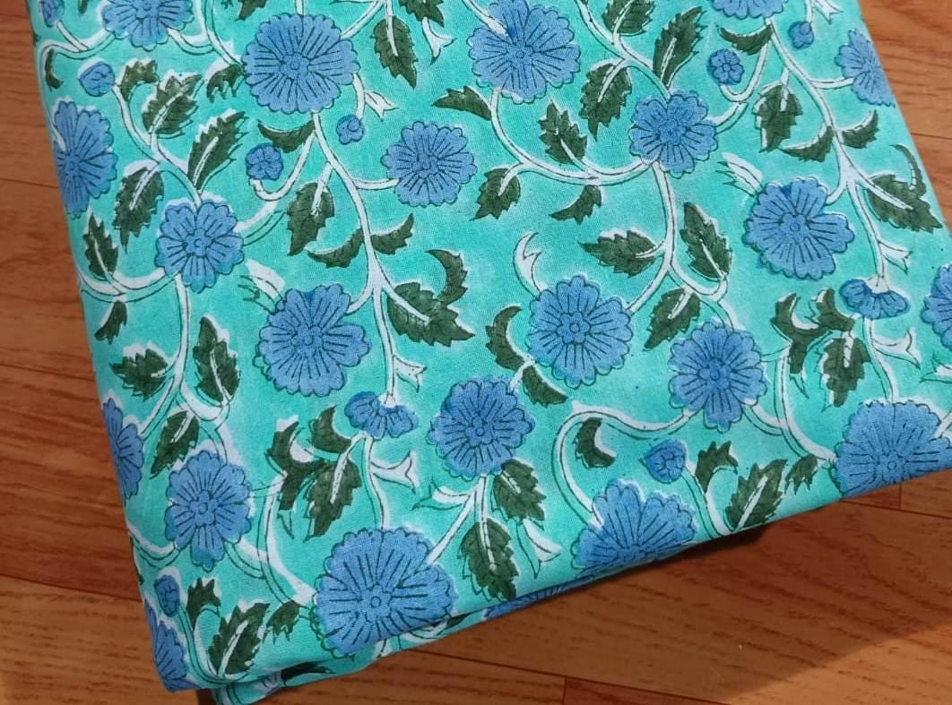 Indian Hand Block Print Fabric, Floral 100% Cotton Quilting Fabric By The Yard, Fabric For Dress Making, Loose Running Fabric, Napkin Fabric