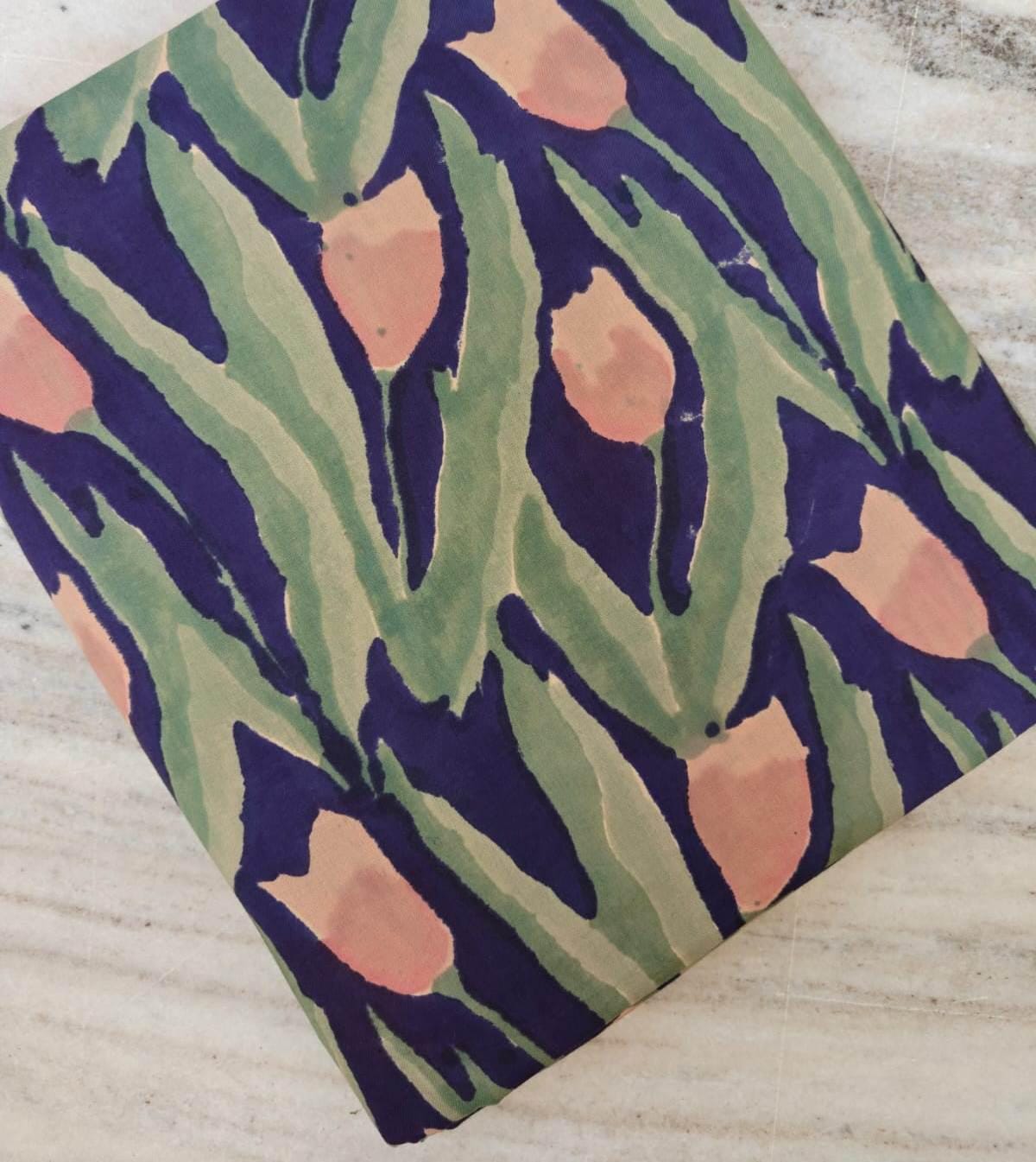 Tulip Floral Cotton Fabric, Flower Fabric, Peach Tulip Print, Green Leaf Floral Fabric, Quilting Sewing Fabric, Spring Garden Cotton Fabric