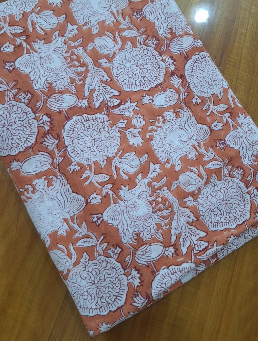 Green and White Cotton Fabric, Floral Block Print Fabric, Indian Hand Block Print Cotton Fabric by Yard, Boho Sewing Quilting Fabric, Napkin