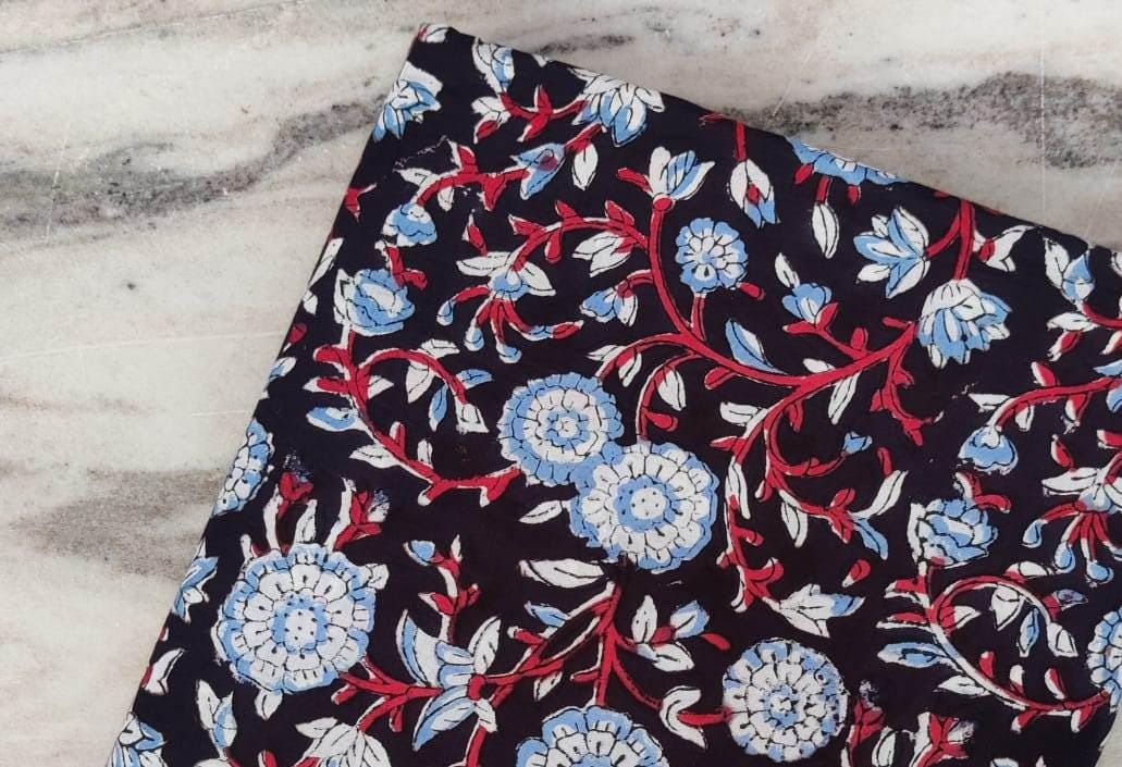Hand Block Printed Fabric Soft Fabric, 100% Cotton Material Fabric By The Yard, Dress Fabric, Dressmaking Fabrics, Loose Running Fabric