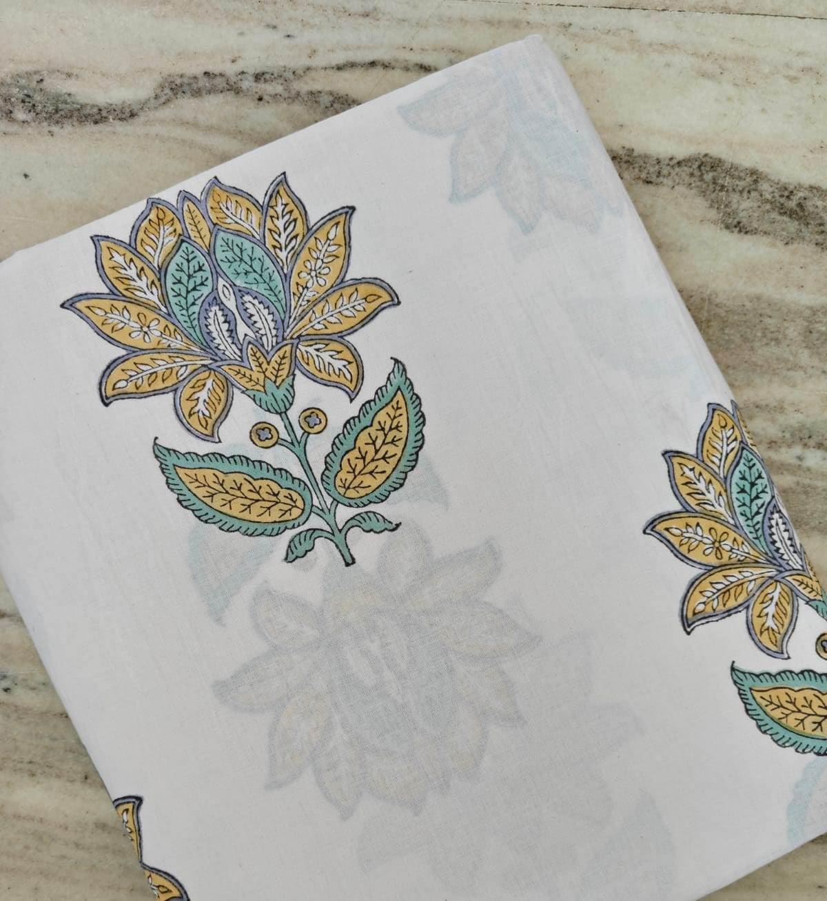 Blue Floral Cotton Fabric, Indian Block Print Fabric, Small Buti Print Cotton, Soft Lightweight Dressmaking Fabric, Quilting Craft Textile