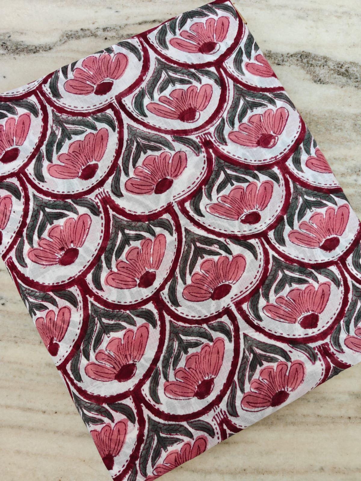 Blush Pink Scallop Floral Cotton Fabric, Hand Block Print Style, Bold Boho Botanical Textile, Indian Inspired Sewing Fabric, Quilting Fabric