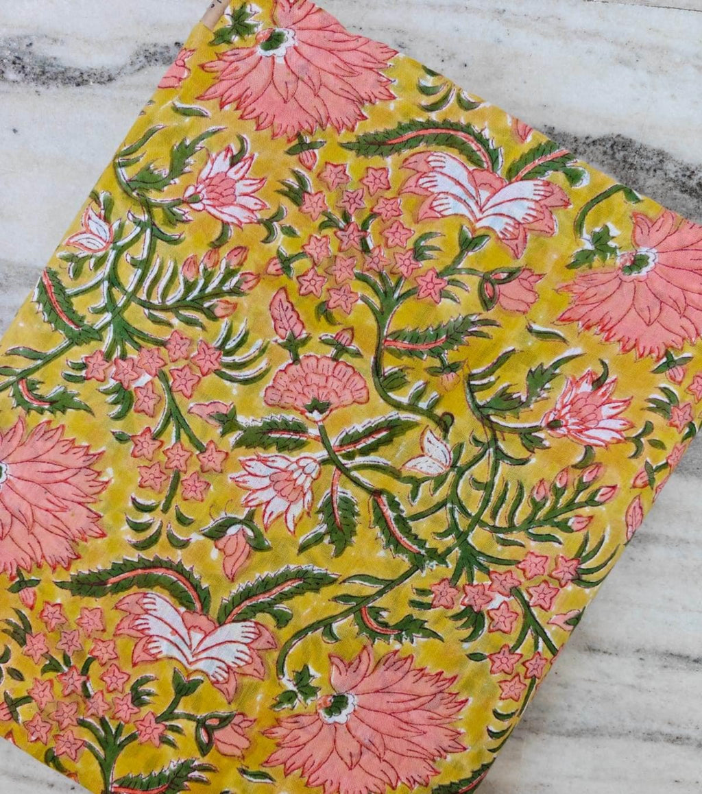 Hand Block Printed Cotton Fabric, Turquoise Floral Stripe Fabric, Indian Cotton Textile, Dressmaking Quilting Fabric, Fabric By The Yard