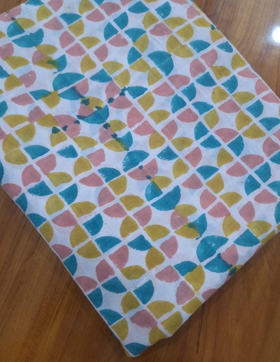 Geometric Cotton Fabric, Multicolor Block Print Fabric, Modern Pattern Cotton Fabric by Yard, Boho Craft Sewing Fabric, Quilting Dressmaking