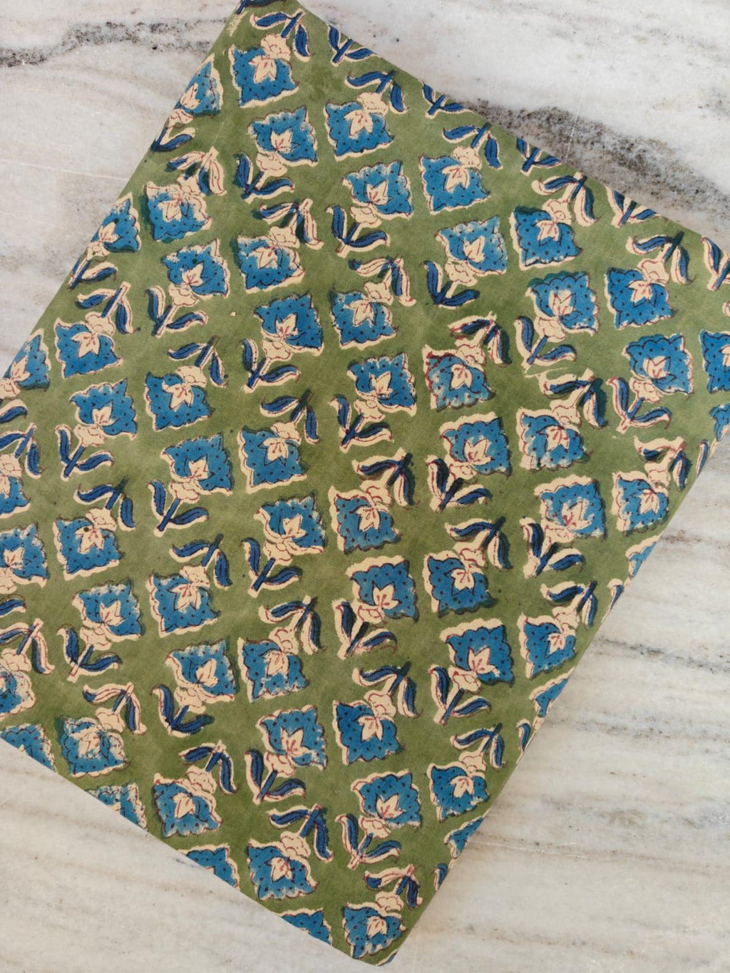 Green Blue Designer Hand Block Print Fabric, Floral 100% Cotton Quilting Fabric By The Yard, Fabric For Dress Making, Loose Running Fabric