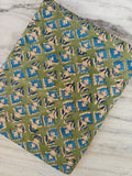 Green Blue Designer Hand Block Print Fabric, Floral 100% Cotton Quilting Fabric By The Yard, Fabric For Dress Making, Loose Running Fabric