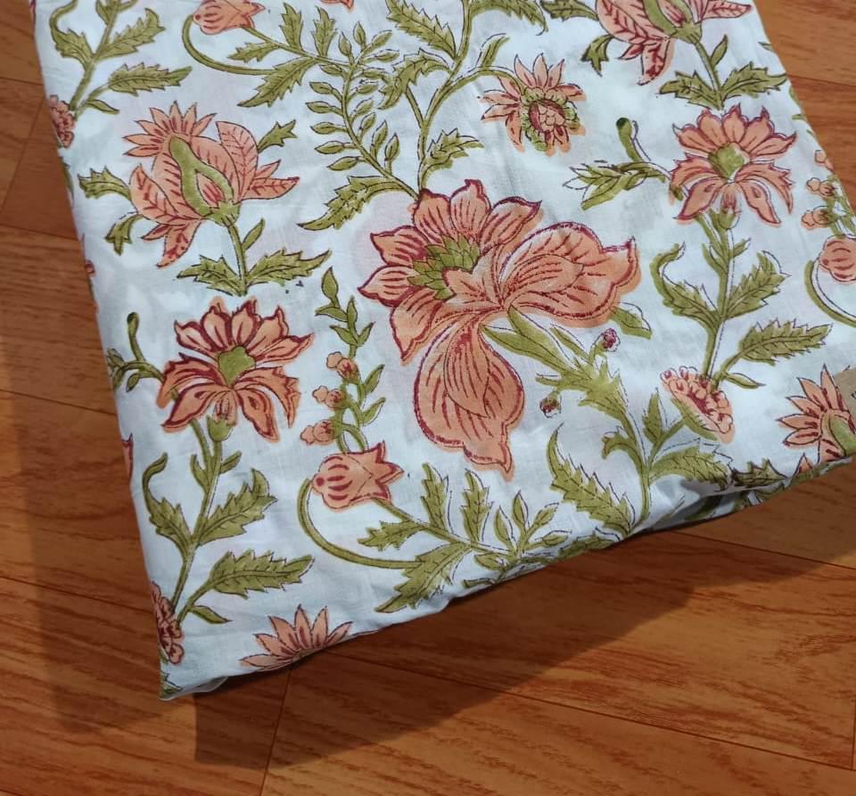 Indian Hand Block Print Fabric, Floral 100% Cotton Quilting Fabric By The Yard, Fabric For Dress Making, Loose Running Fabric, Napkin Fabric