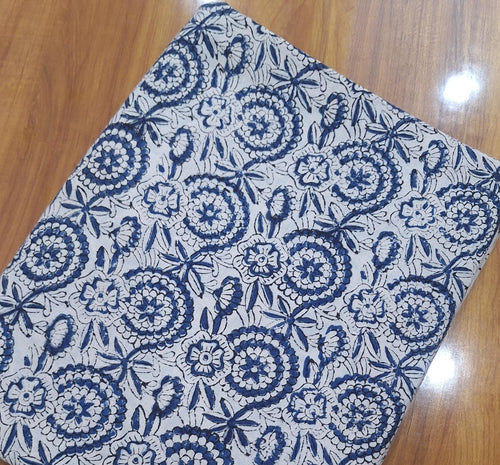 Blue Floral Block Print Cotton Fabric, Indian Hand Block Print Fabric by Yard, Boho Floral Cotton Fabric, Jaipur Print Quilting Craft Fabric