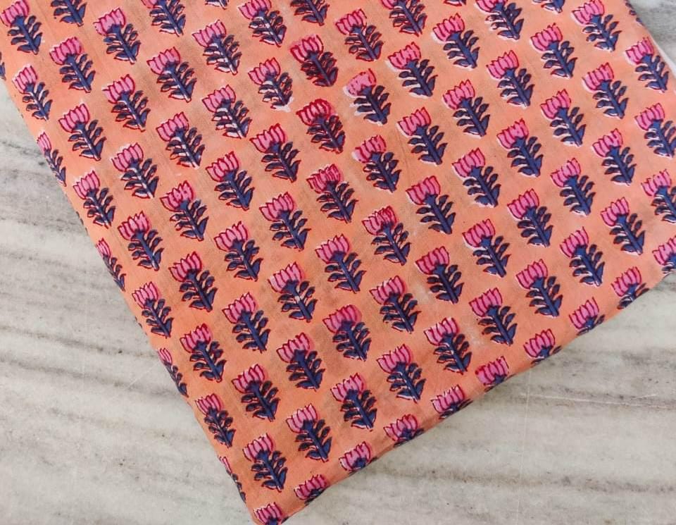 Indian Hand Block Print Fabric, Floral 100% Cotton Quilting Fabric By The Yard, Fabric For Dress Making, Loose Running Fabric, Napkin Fabric